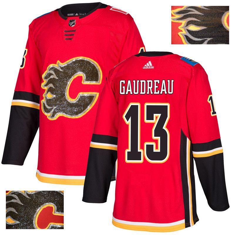 Men Calgary Flames #13 Gaudreau Red Gold embroidery Adidas NHL Jerseys